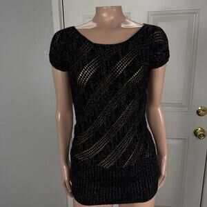 Vintage Y2K Charlotte Russe Women's Sweater Small Metallic Cotton Sheer B4-8